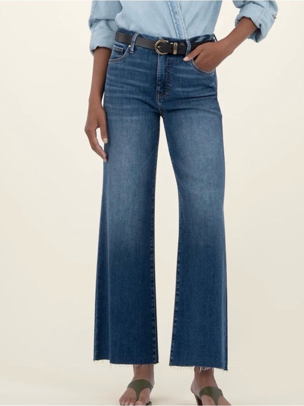 NEW Kut From The Kloth Meg Wide Leg Jeans Fidelity Blue Mid Rise Raw Hem 14